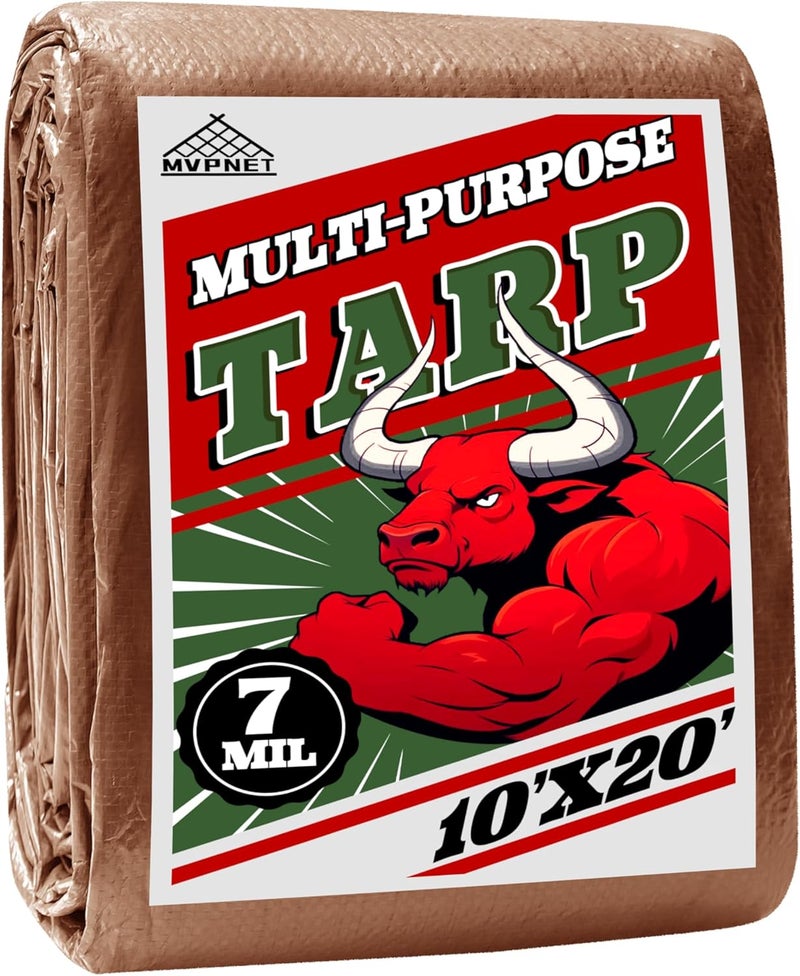 MVPNET Tarp 10x20 ft 100% Waterproof 7mil Durable Grommets and Reinforced Edges,Uv Resistant,Green/Brown Tarp,Emergency Rain Shelter,Outdoor Cover and Camping Use -by - Image 1